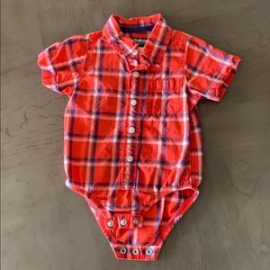 OshKosh red plaid button up onesie